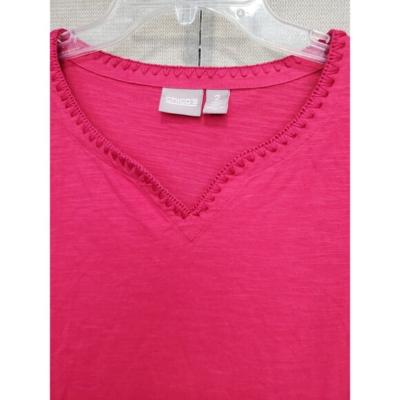 Chico's Red Cotton Embroidered Notch Neck 3/4 Sleeve T-Shirt Size 2 Large - Picture 5 of 8